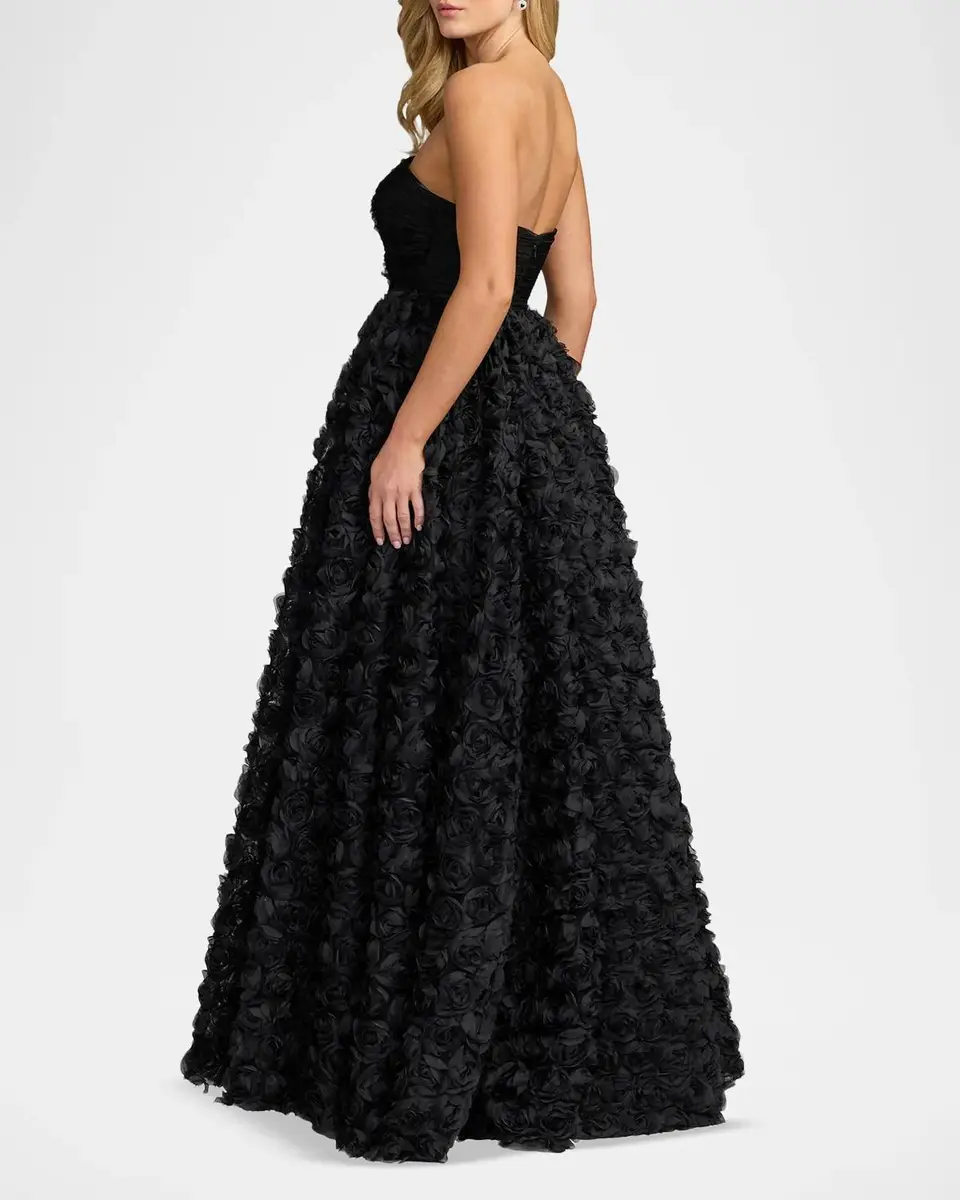 Mac Duggal Strapless Rosette Lace Ballgown | Thumbnail 3 Mac Duggal Strapless Rosette Lace Ballgown | Thumbnail 3