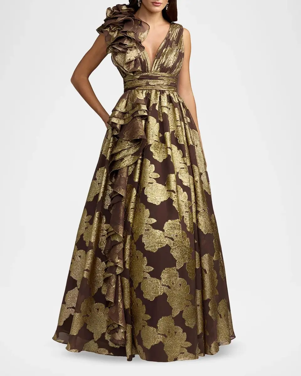 Mac Duggal Metallic Floral Brocade Ball Gown | Thumbnail 2 Mac Duggal Metallic Floral Brocade Ball Gown | Thumbnail 2