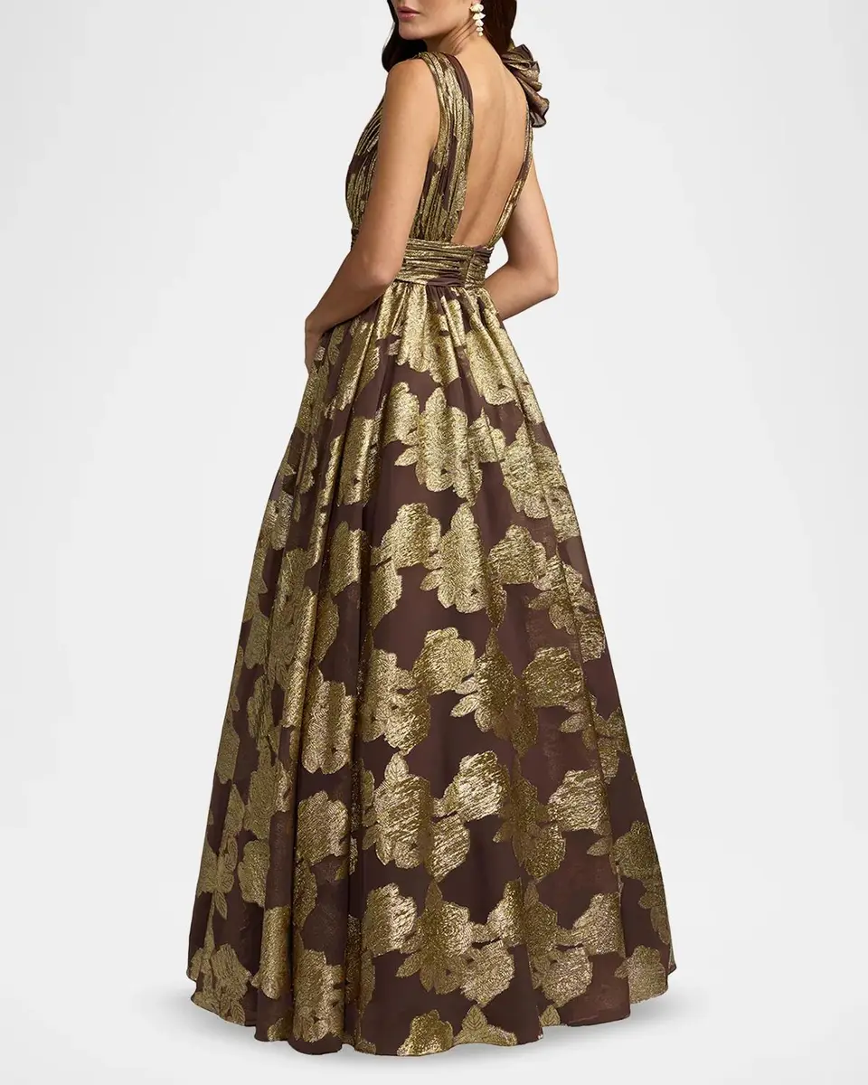 Mac Duggal Metallic Floral Brocade Ball Gown | Thumbnail 3 Mac Duggal Metallic Floral Brocade Ball Gown | Thumbnail 3