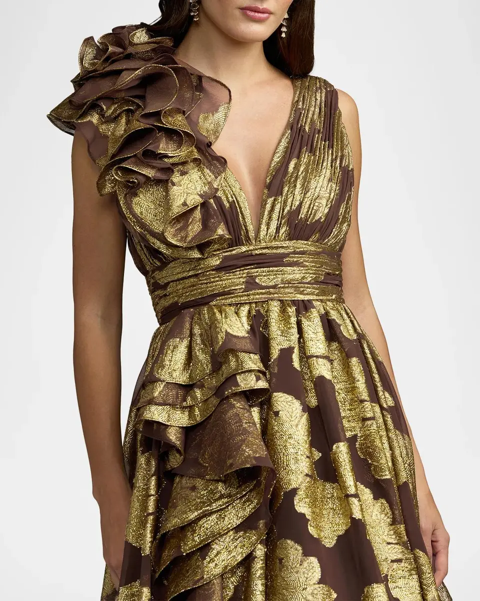 Mac Duggal Metallic Floral Brocade Ball Gown | Thumbnail 4 Mac Duggal Metallic Floral Brocade Ball Gown | Thumbnail 4