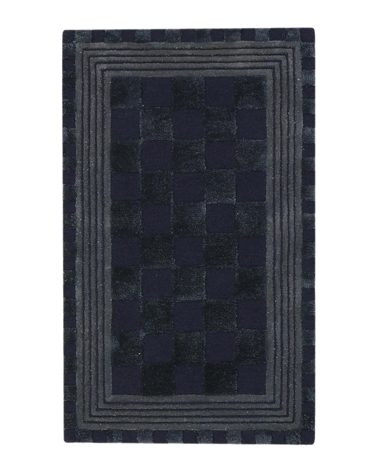 MacKenzie-Childs Indigo Blue Tonal Check Rug, 2 ' x 4 '
