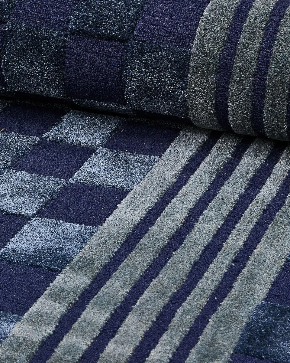 MacKenzie-Childs Indigo Blue Tonal Check Rug, 6 ' Round | Thumbnail 2 MacKenzie-Childs Indigo Blue Tonal Check Rug, 6 ' Round | Thumbnail 2