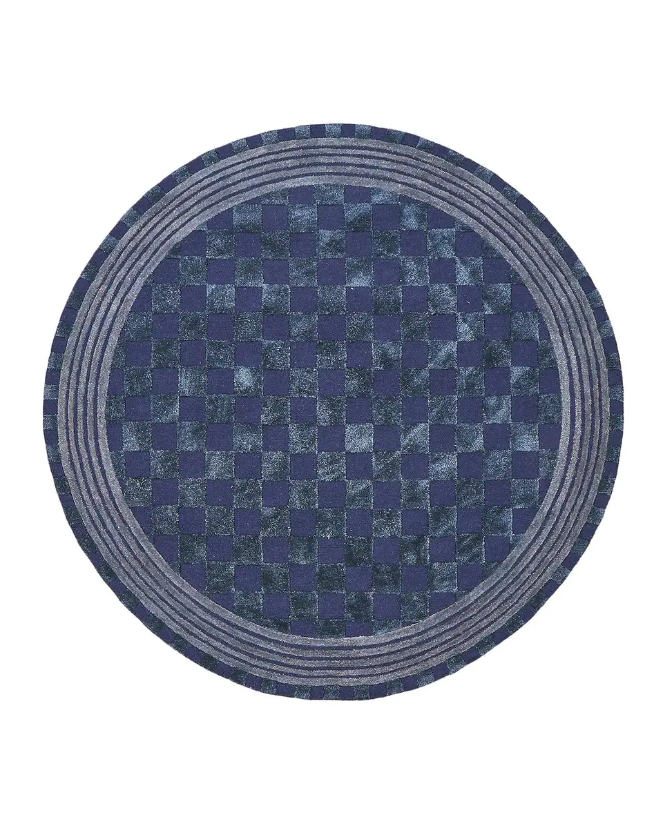 MacKenzie-Childs Indigo Blue Tonal Check Rug, 6 ' Round | Thumbnail 3 MacKenzie-Childs Indigo Blue Tonal Check Rug, 6 ' Round | Thumbnail 3