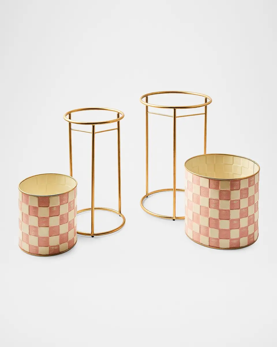 MacKenzie-Childs Rosy Check It Out Planters, Set of 2 | Thumbnail 2 MacKenzie-Childs Rosy Check It Out Planters, Set of 2 | Thumbnail 2