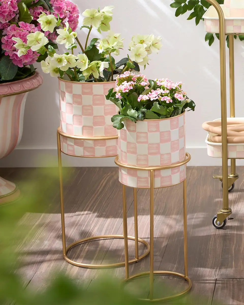 MacKenzie-Childs Rosy Check It Out Planters, Set of 2 | Thumbnail 3 MacKenzie-Childs Rosy Check It Out Planters, Set of 2 | Thumbnail 3