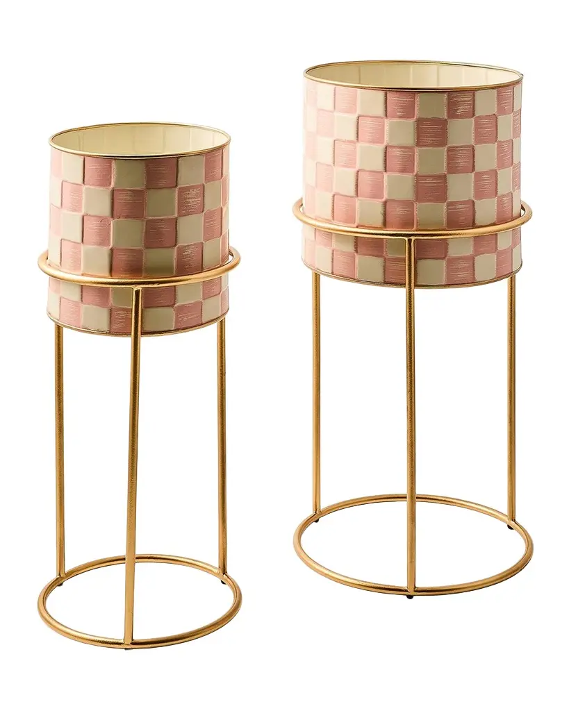 MacKenzie-Childs Rosy Check It Out Planters, Set of 2