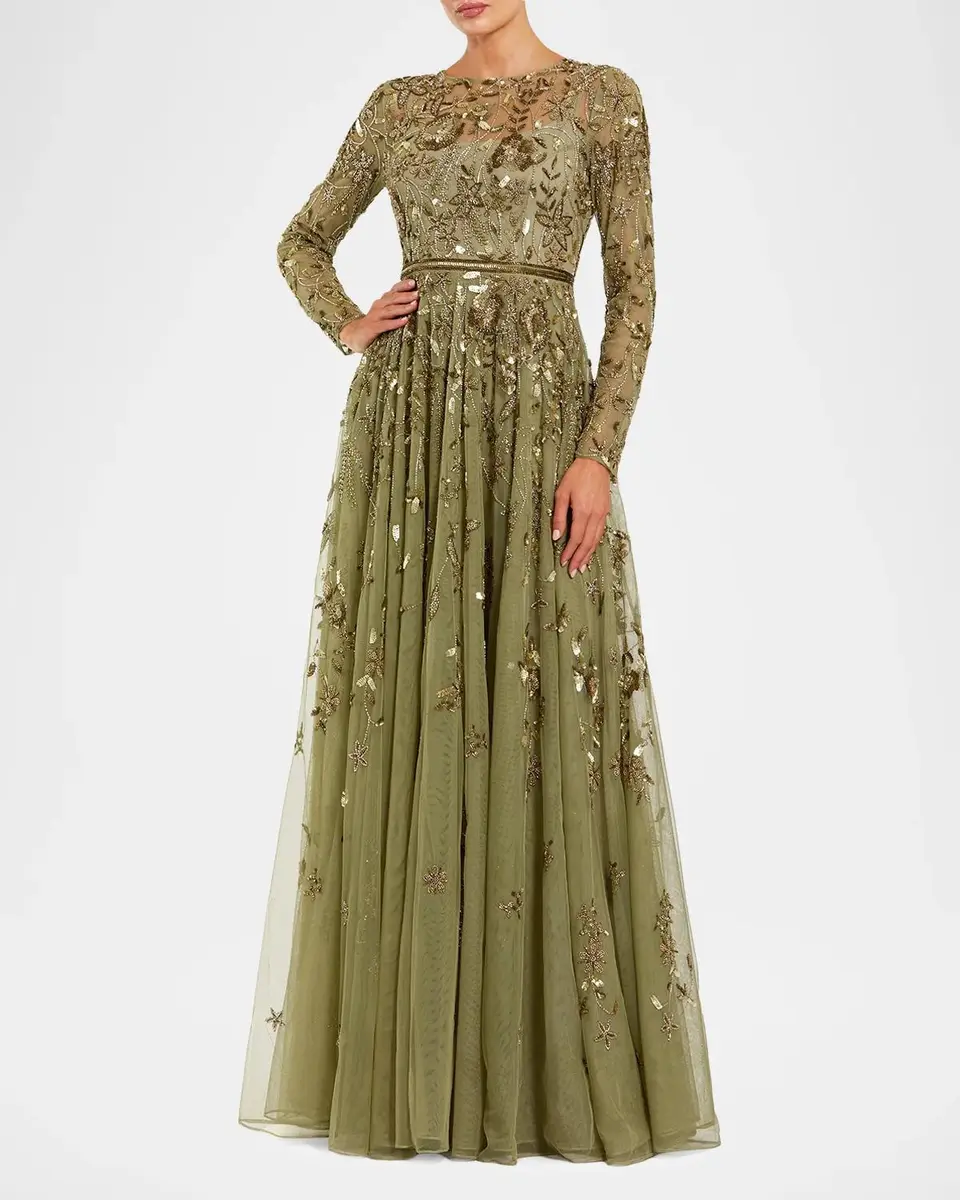 Mac Duggal Embellished Floral-Embroidered Mesh Gown | Thumbnail 2 Mac Duggal Embellished Floral-Embroidered Mesh Gown | Thumbnail 2