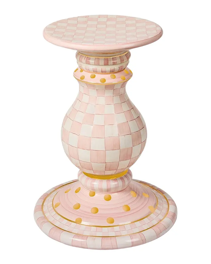 MacKenzie-Childs Rosy Check Ceramic Pedestal Table Base | Image 1 MacKenzie-Childs Rosy Check Ceramic Pedestal Table Base | Image 1