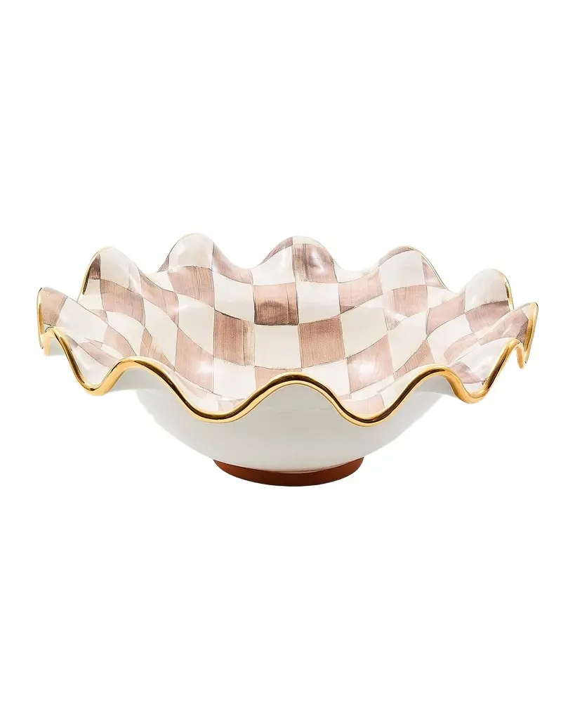 MacKenzie-Childs Mocha Check Ceramic Fluted Serving Bowl
