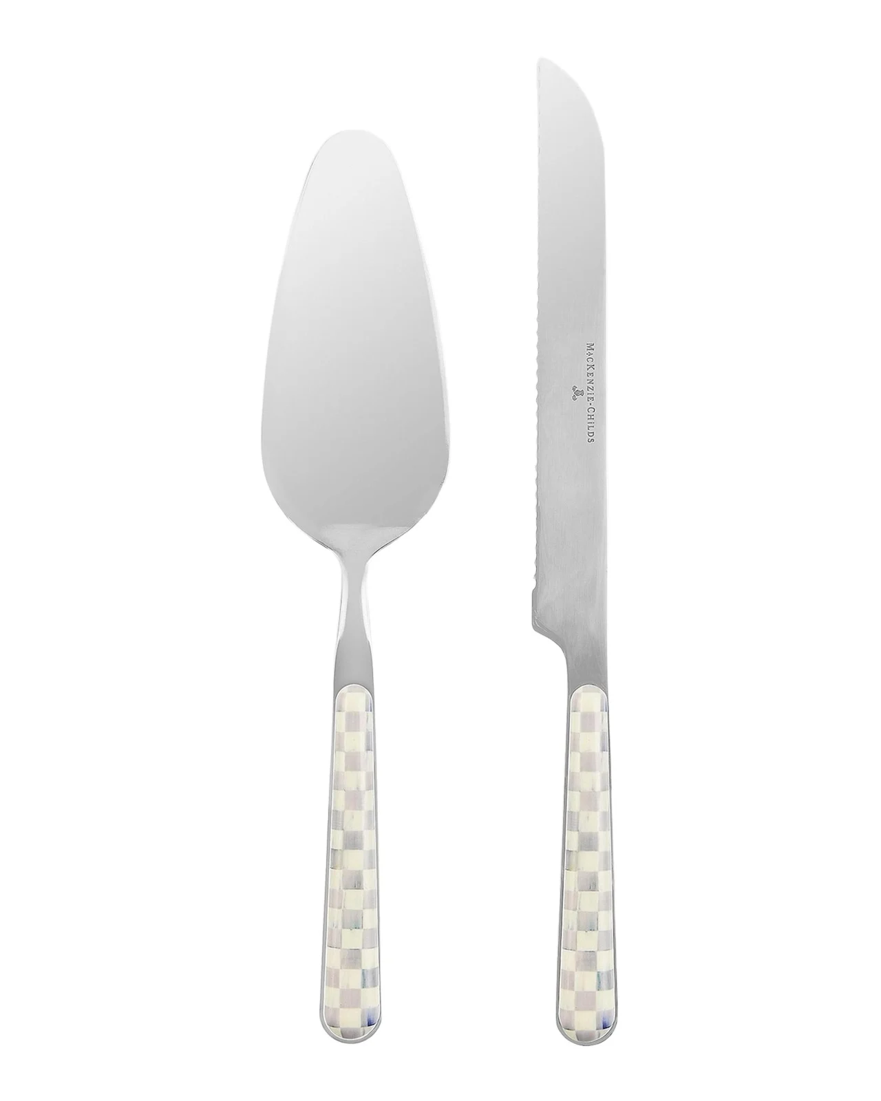 MacKenzie-Childs Sterling Check Bistro 2-Piece Cake Serving Set