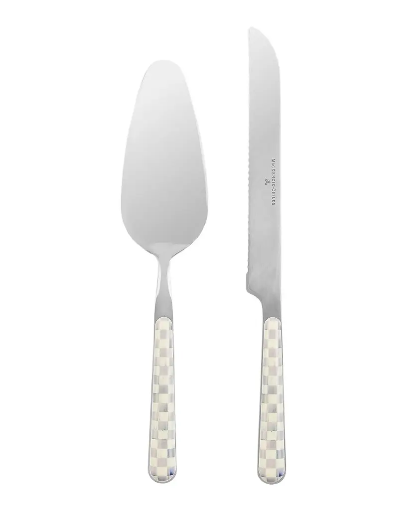 MacKenzie-Childs Sterling Check Bistro 2-Piece Cake Serving Set
