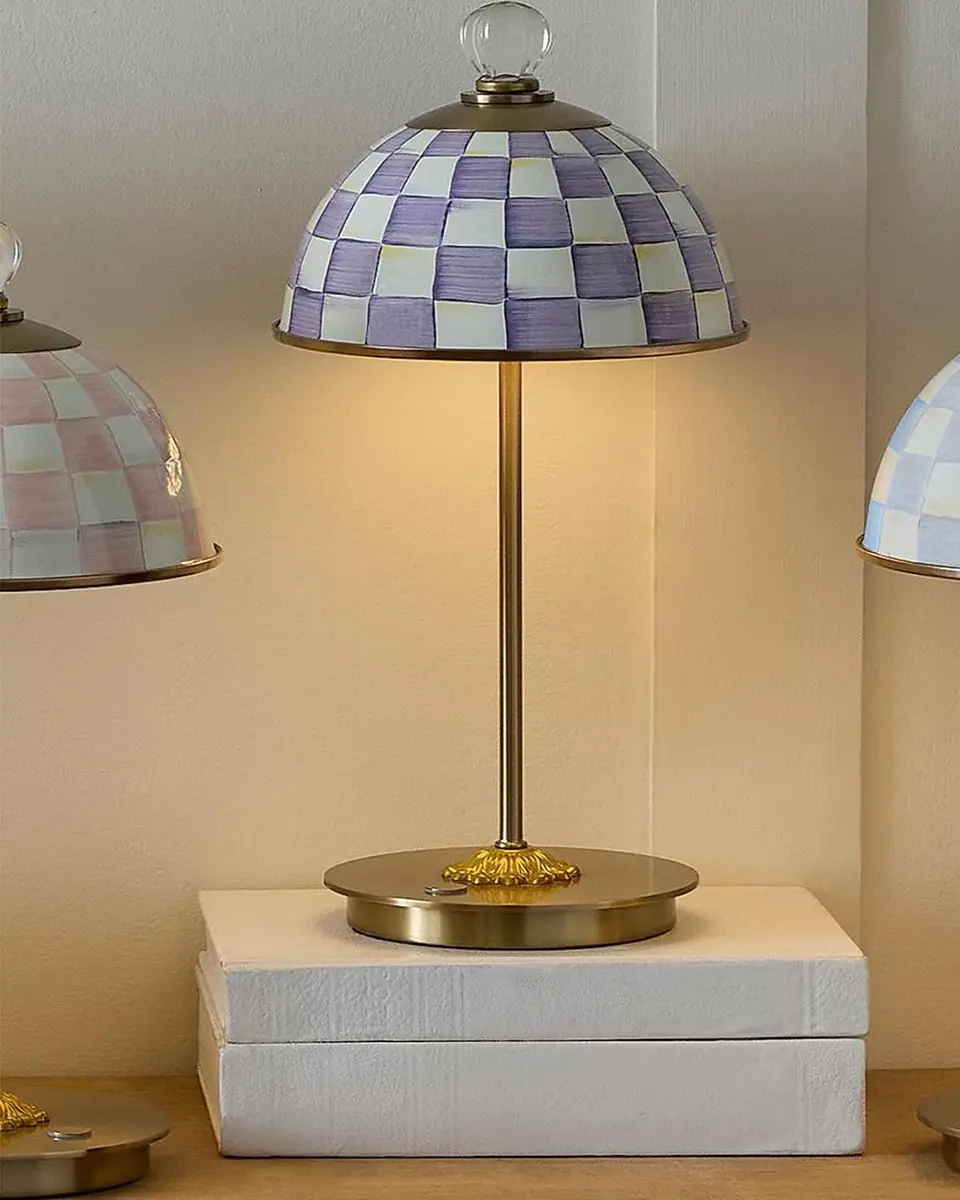 MacKenzie-Childs Sterling Check Rechargeable Dome Table Lamp | Thumbnail 3