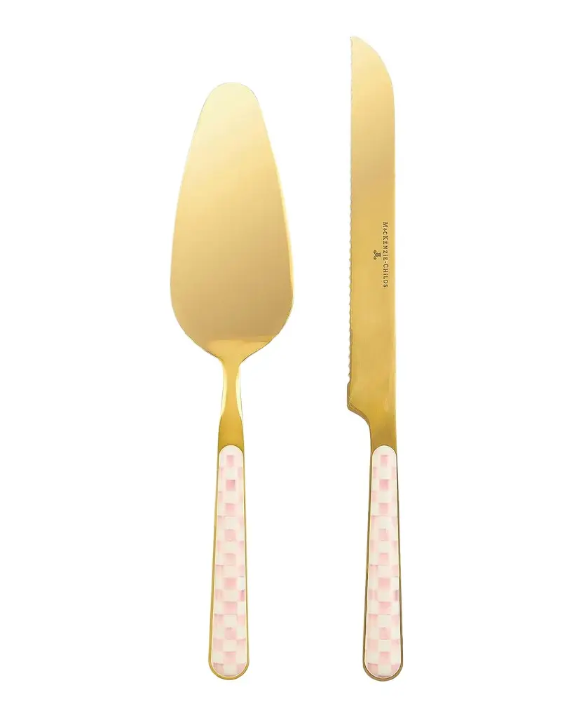 MacKenzie-Childs Rosy Check Bistro 2-Piece Cake Serving Set