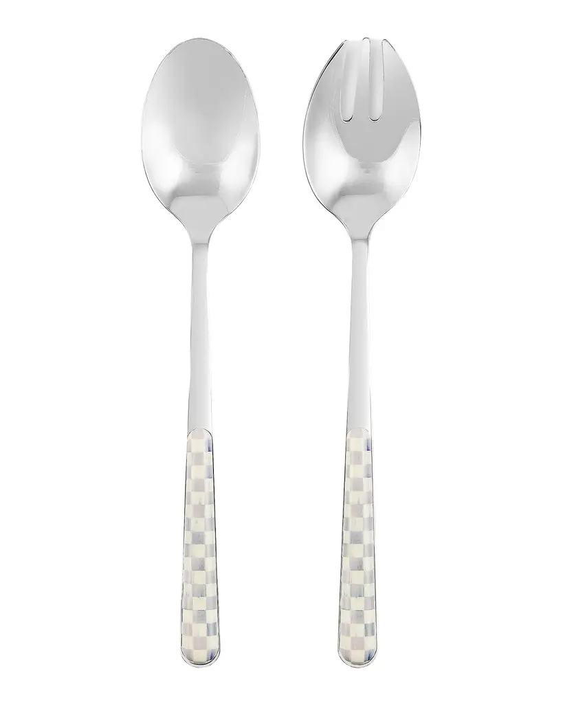 MacKenzie-Childs Sterling Check Bistro 2-Piece Salad Serving Set