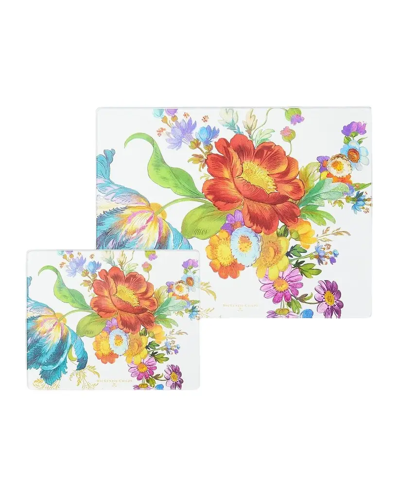 MacKenzie-Childs Flower Market 2-Piece Glass Cutting Board Set | Image 1 MacKenzie-Childs Flower Market 2-Piece Glass Cutting Board Set | Image 1