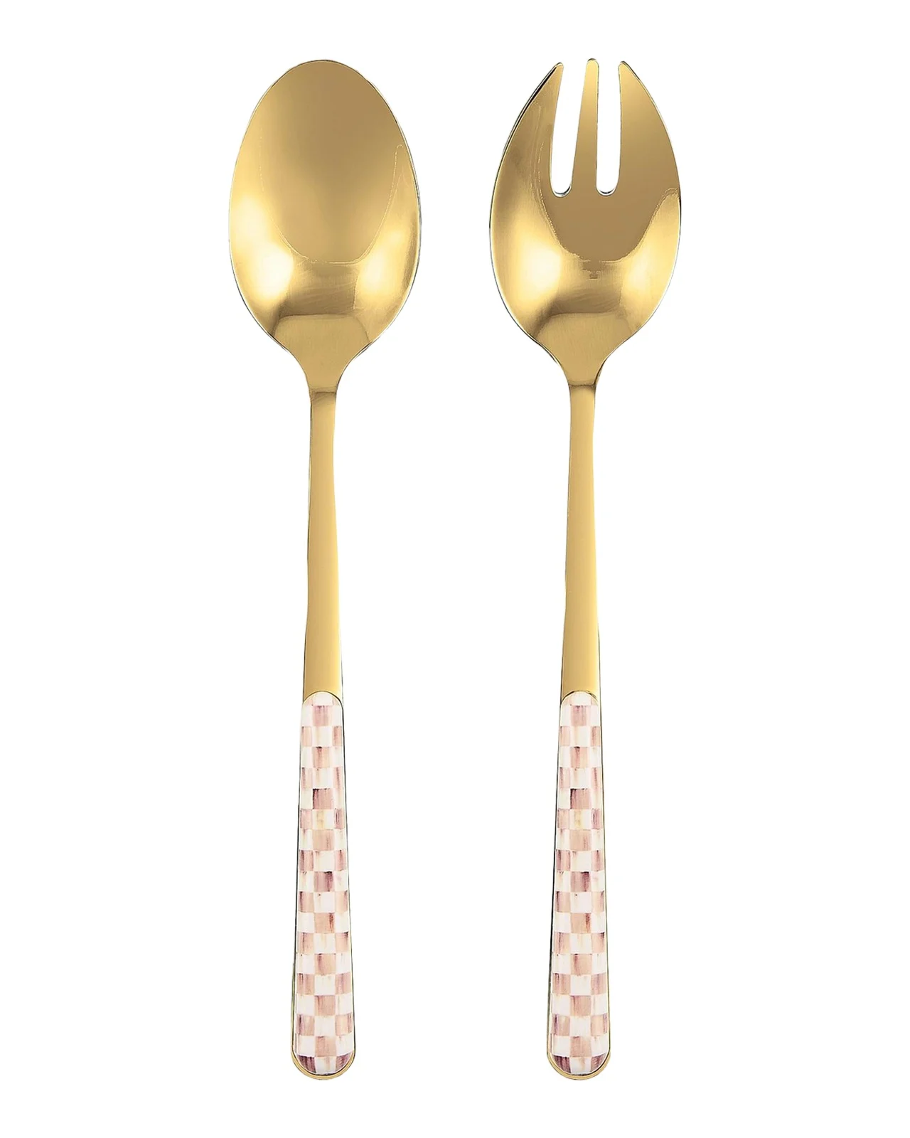 MacKenzie-Childs Mocha Check Bistro 2-Piece Salad Serving Set