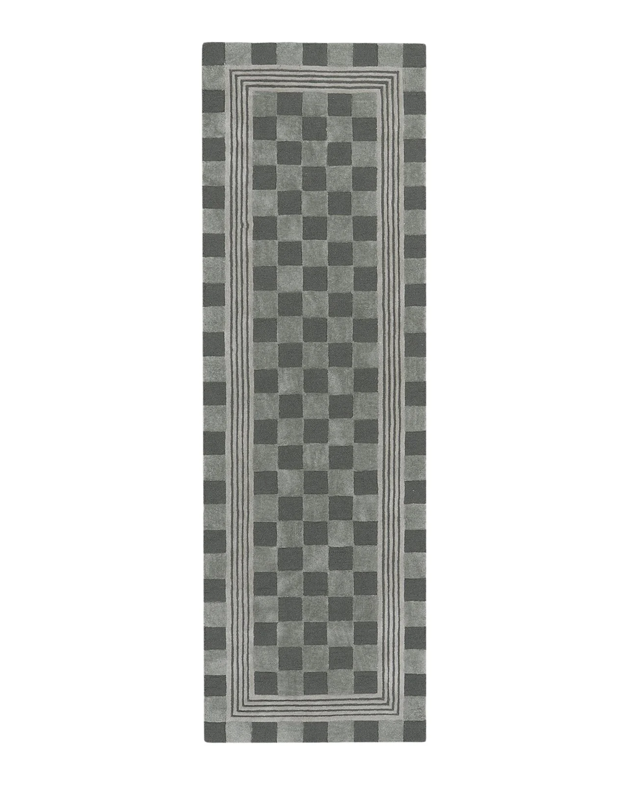 MacKenzie-Childs Sage Green Tonal Check Runner, 3 ' x 8 '
