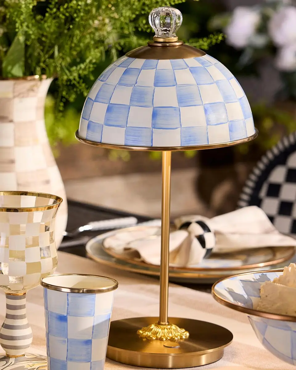 MacKenzie-Childs Sky Check Rechargeable Dome Table Lamp | Thumbnail 4