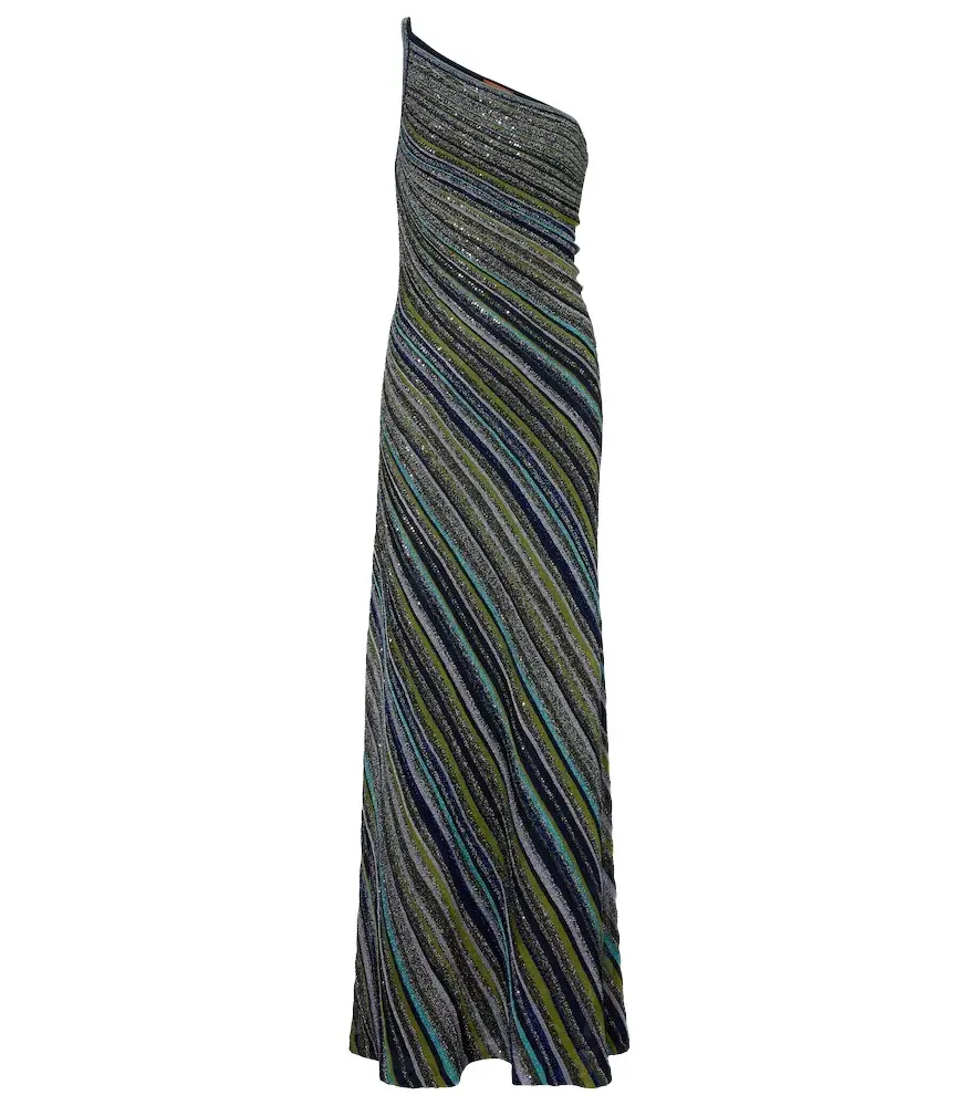 Missoni Sequined one-shoulder lamé maxi dress | Image 1 Missoni Sequined one-shoulder lamé maxi dress | Image 1