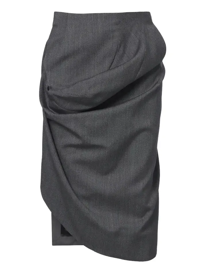 Draped asymmetric virgin wool midi skirt