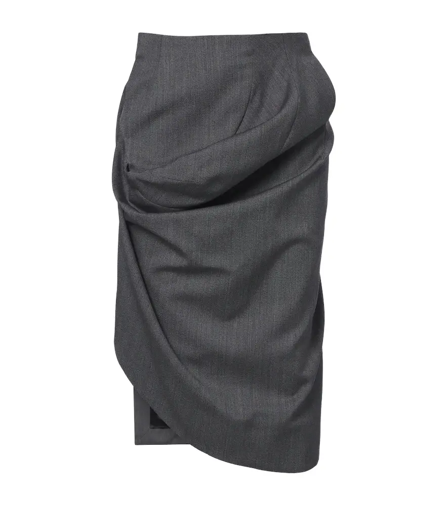 Victoria Beckham Draped asymmetric virgin wool midi skirt | Image 1 Victoria Beckham Draped asymmetric virgin wool midi skirt | Image 1