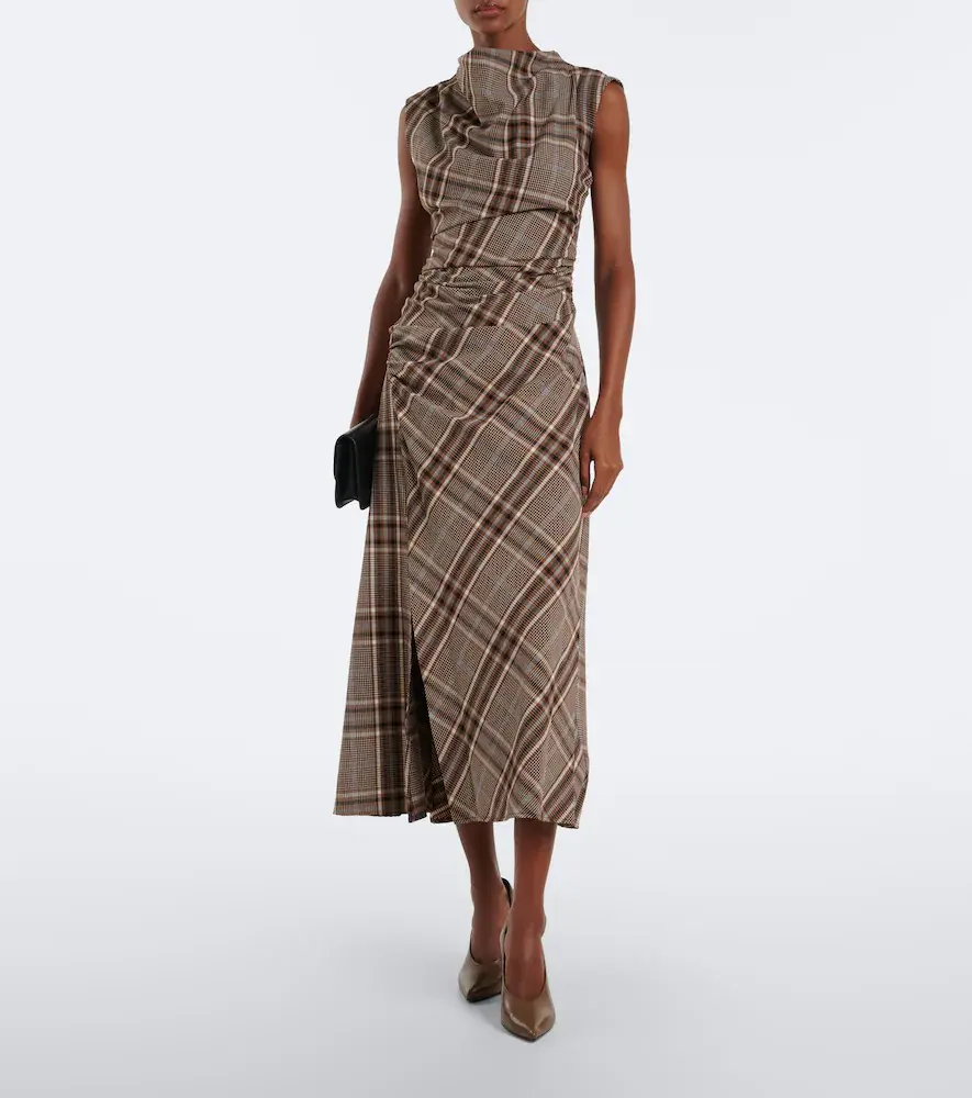 Simkhai Burke draped plaid midi dress | Thumbnail 3 Simkhai Burke draped plaid midi dress | Thumbnail 3