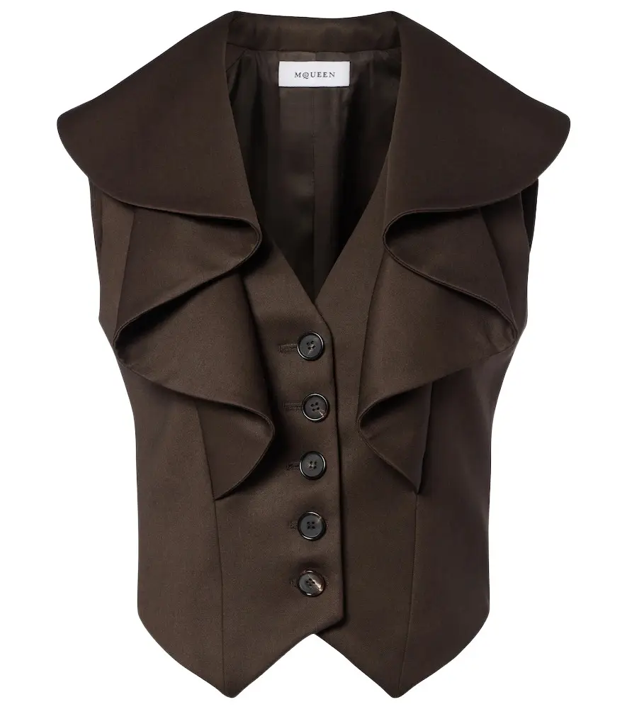 Alexander McQueen Ruffled wool barathea vest