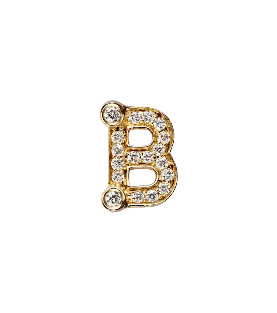 Sophie Bille Brahe Initial Petite B 18kt gold single earring with diamonds | Image 1 Sophie Bille Brahe Initial Petite B 18kt gold single earring with diamonds | Image 1