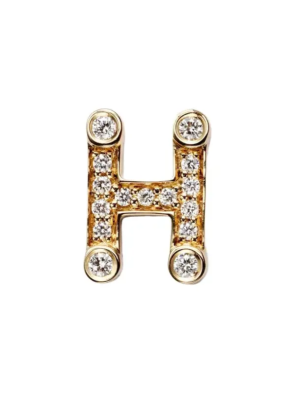 Initial Petite H 18kt gold single earring with diamonds