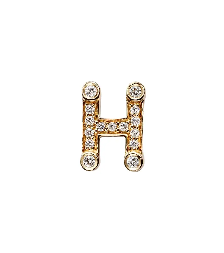 Sophie Bille Brahe Initial Petite H 18kt gold single earring with diamonds | Image 1 Sophie Bille Brahe Initial Petite H 18kt gold single earring with diamonds | Image 1