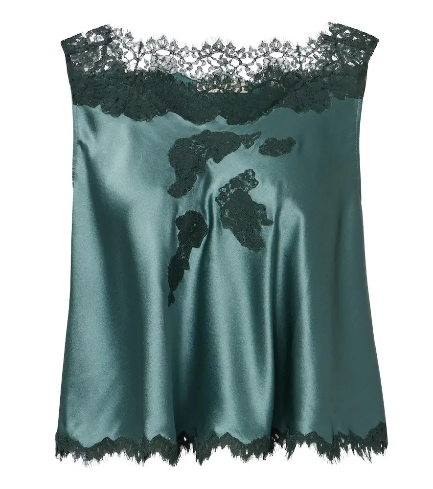 Dôen Valerina lace-trimmed silk satin top Dôen Valerina lace-trimmed silk satin top