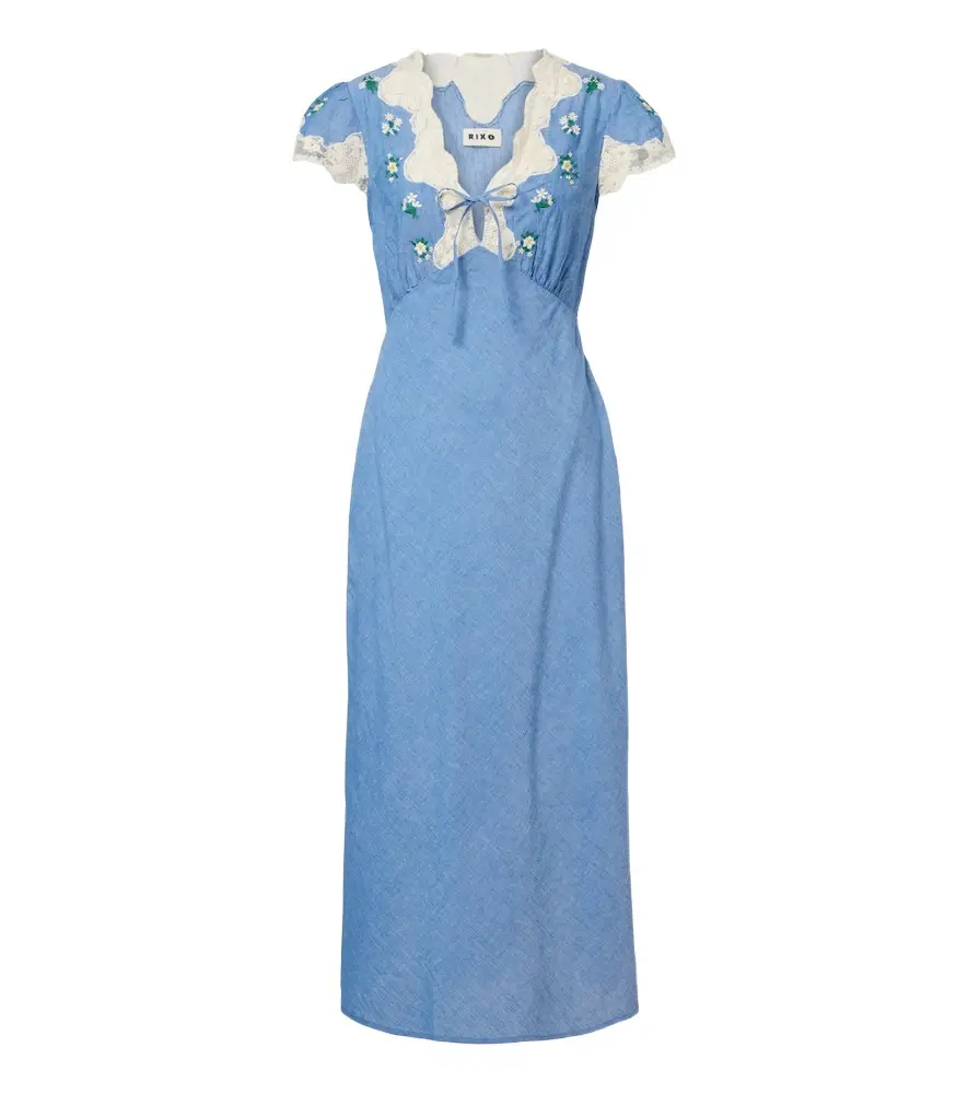 Rixo Amari embroidered cotton midi dress | Image 1 Rixo Amari embroidered cotton midi dress | Image 1