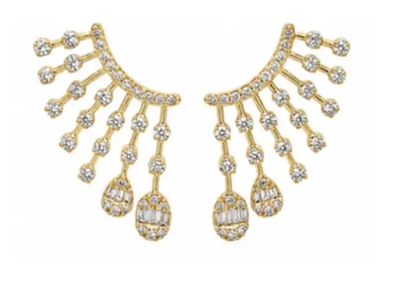 Wish Fine Jewelry 1.20ct Diamond 18K Gold Cluster Climber Earrings