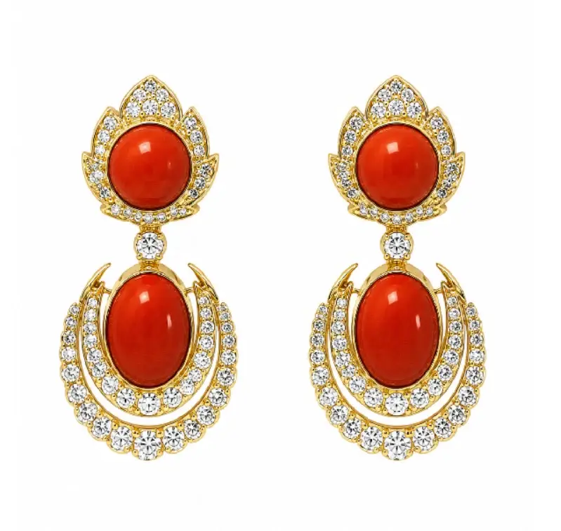 Wish Fine Jewelry 10.56ct Diamond Coral 18K Gold Drop Earrings