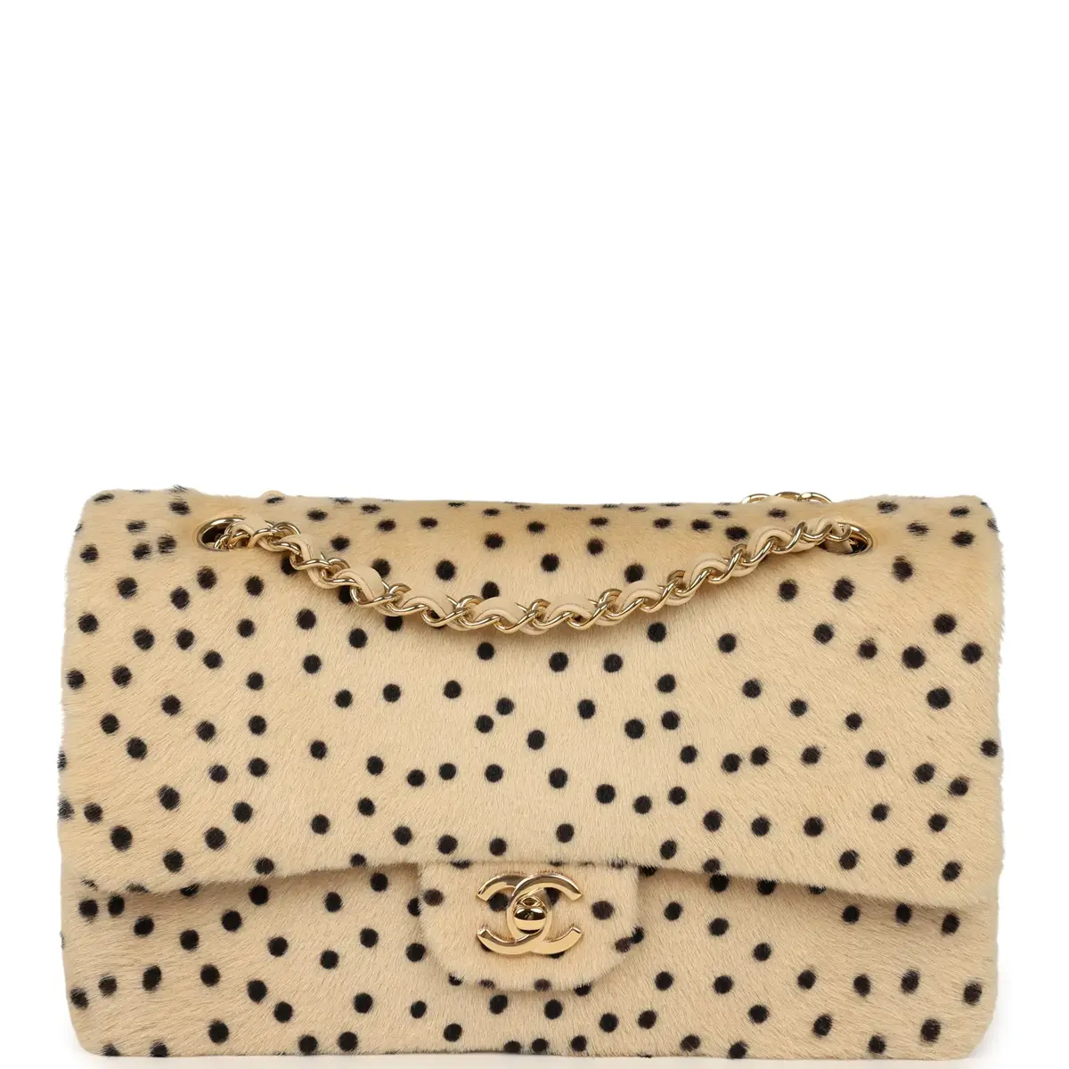 Chanel Chanel "Cheetah Print" Medium Flap Bag Light Beige Calf Hair and Black Lambskin Gold Hardware