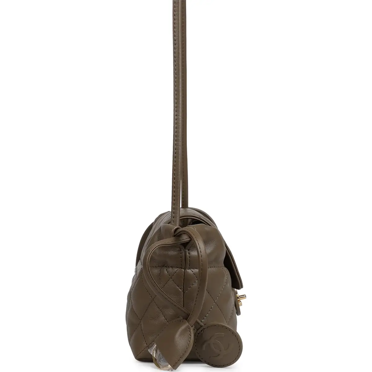Chanel Chanel Drawstring Clutch Bag with Leather Strap Dark Khaki Lambskin Gold Hardware | Thumbnail 6