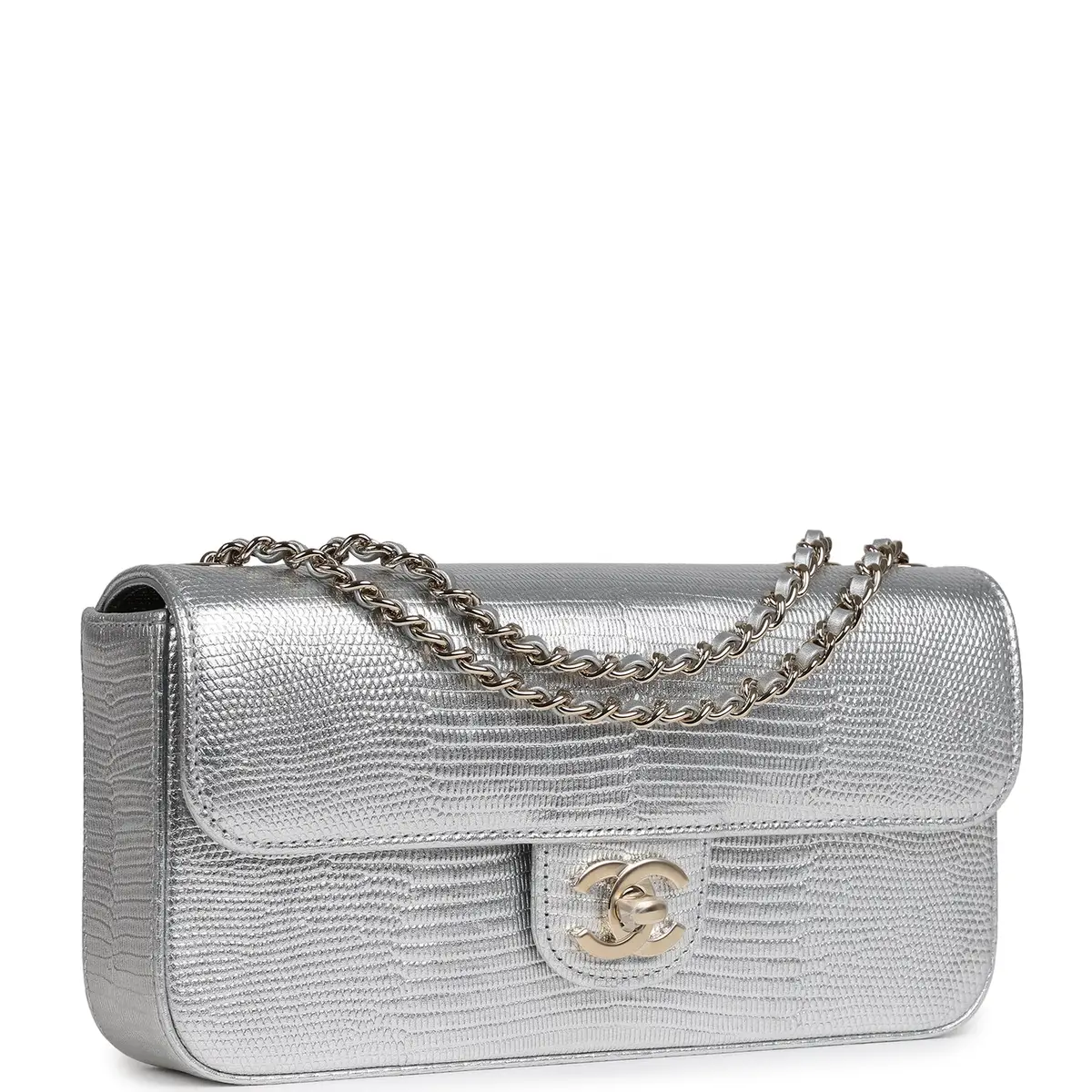 Chanel Chanel East West Flap Bag Silver Metallic Lizard Embossed Calfskin Light Gold Hardware | Thumbnail 2 Chanel Chanel East West Flap Bag Silver Metallic Lizard Embossed Calfskin Light Gold Hardware | Thumbnail 2