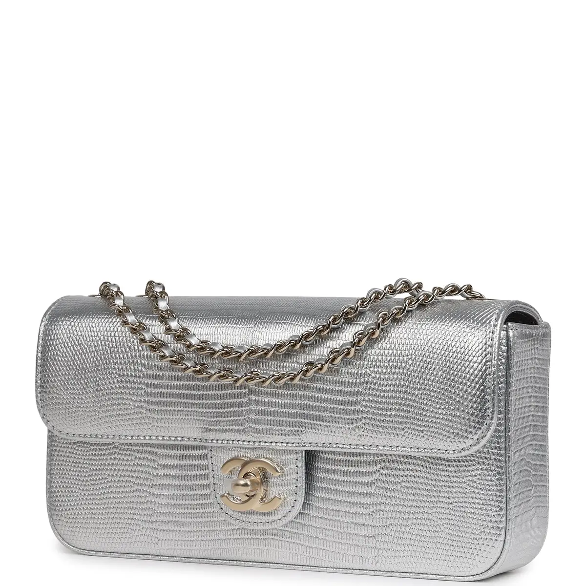 Chanel Chanel East West Flap Bag Silver Metallic Lizard Embossed Calfskin Light Gold Hardware | Thumbnail 5 Chanel Chanel East West Flap Bag Silver Metallic Lizard Embossed Calfskin Light Gold Hardware | Thumbnail 5