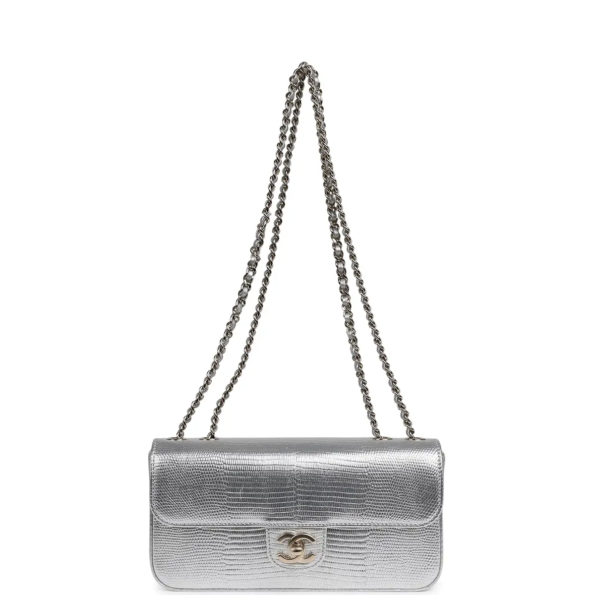 Chanel Chanel East West Flap Bag Silver Metallic Lizard Embossed Calfskin Light Gold Hardware | Thumbnail 7 Chanel Chanel East West Flap Bag Silver Metallic Lizard Embossed Calfskin Light Gold Hardware | Thumbnail 7