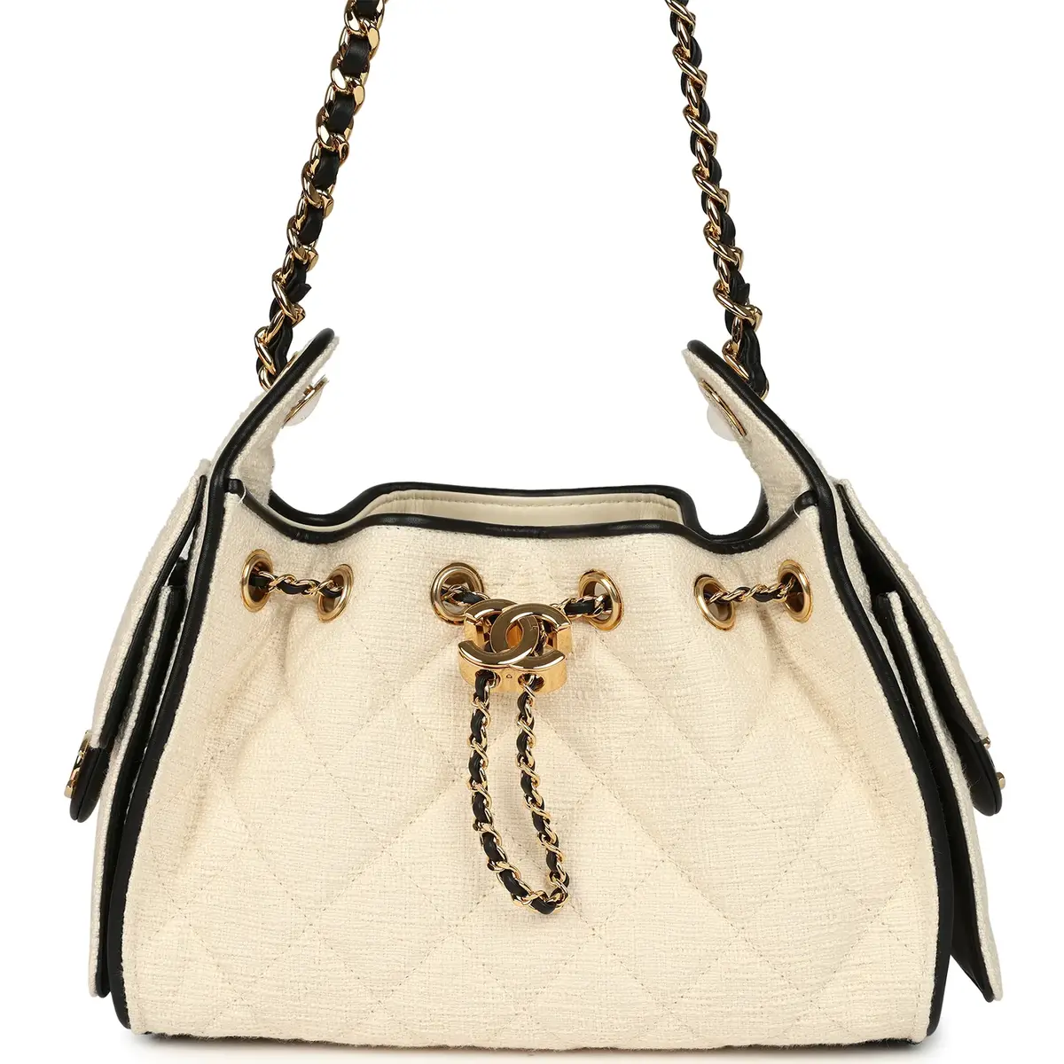 Chanel Chanel Mini 25 Hobo Bag Ecru Canvas, Black Calfskin Gold Hardware | Image 1 Chanel Chanel Mini 25 Hobo Bag Ecru Canvas, Black Calfskin Gold Hardware | Image 1