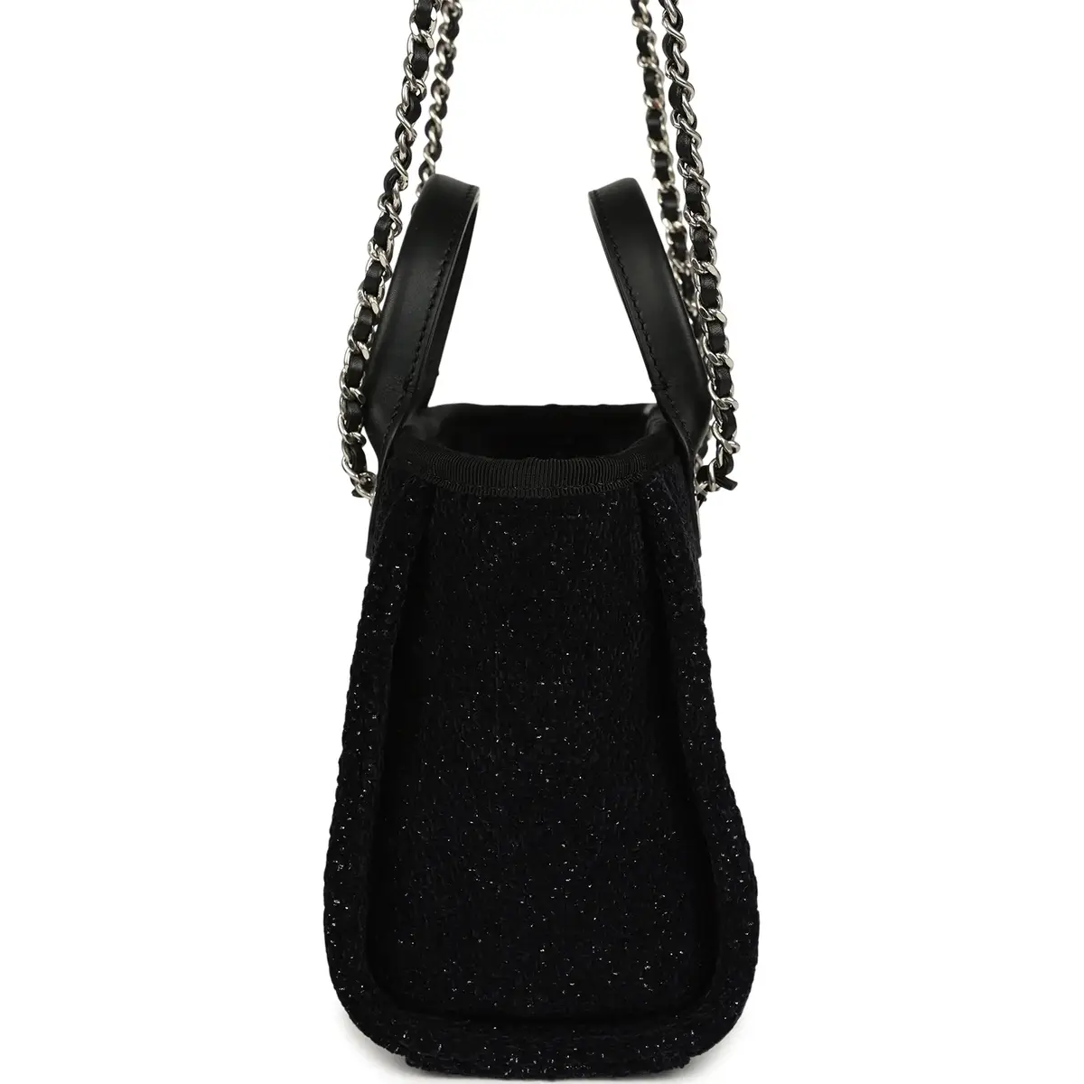 Chanel Chanel Mini Deauville Shopping Tote Black, Silver Tweed Boucle, Leather Silver Hardware | Thumbnail 3 Chanel Chanel Mini Deauville Shopping Tote Black, Silver Tweed Boucle, Leather Silver Hardware | Thumbnail 3