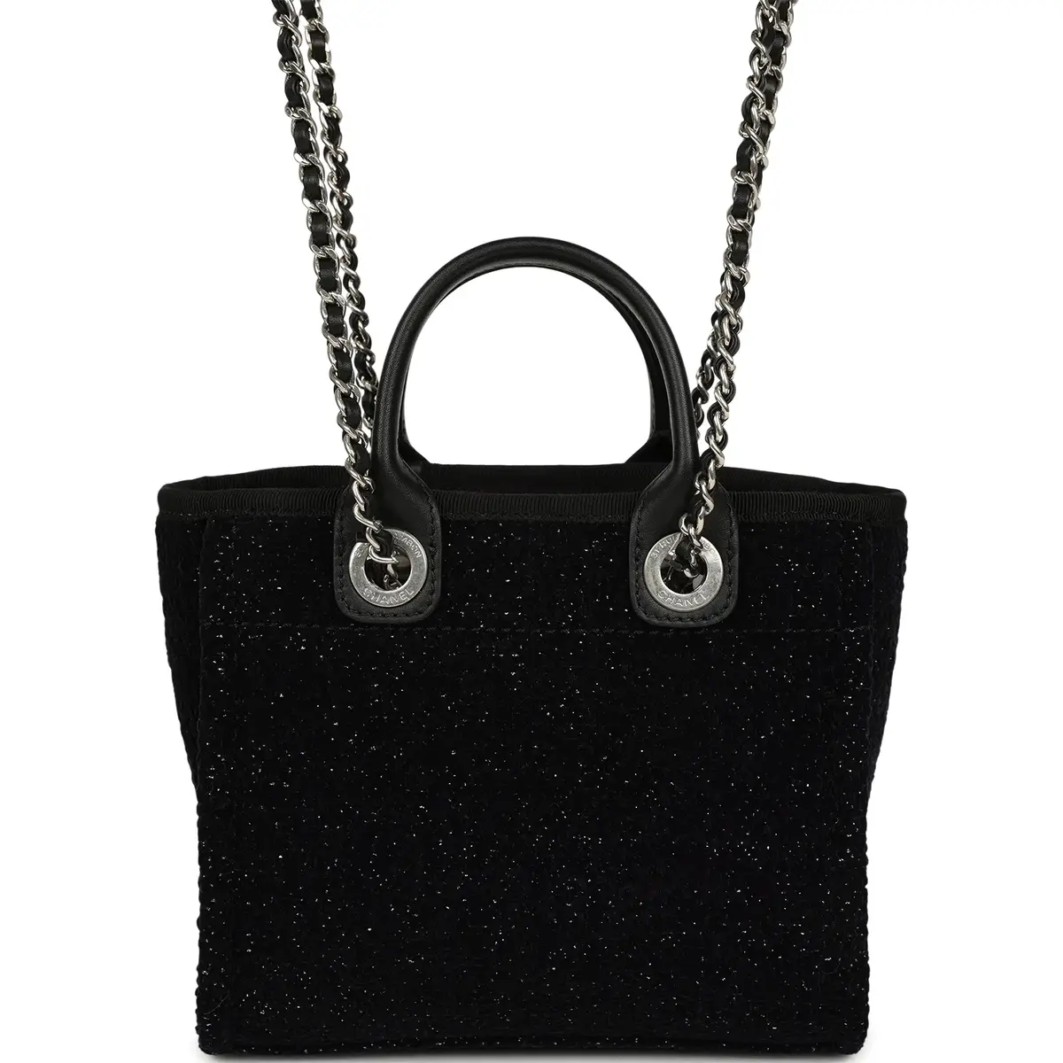 Chanel Chanel Mini Deauville Shopping Tote Black, Silver Tweed Boucle, Leather Silver Hardware | Thumbnail 4 Chanel Chanel Mini Deauville Shopping Tote Black, Silver Tweed Boucle, Leather Silver Hardware | Thumbnail 4