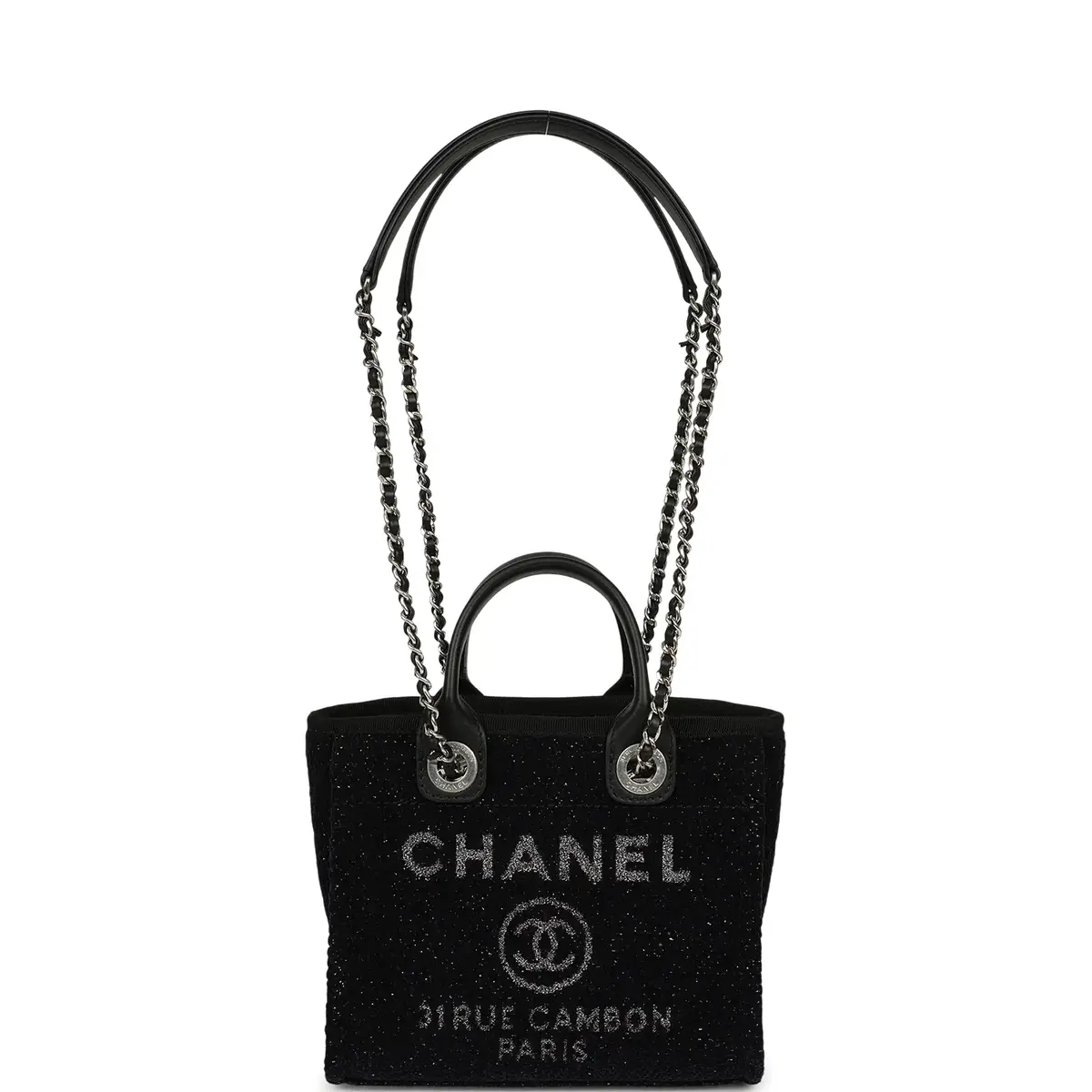 Chanel Chanel Mini Deauville Shopping Tote Black, Silver Tweed Boucle, Leather Silver Hardware | Thumbnail 6 Chanel Chanel Mini Deauville Shopping Tote Black, Silver Tweed Boucle, Leather Silver Hardware | Thumbnail 6