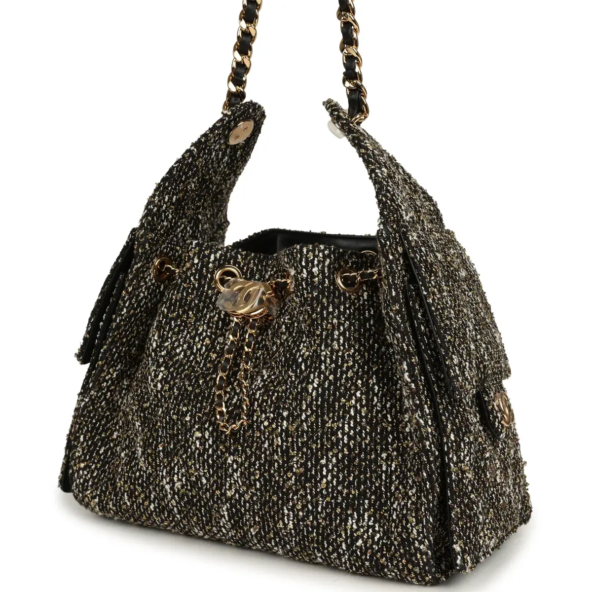 Chanel Chanel Small 25 Hobo Bag Black, White, Gold Tweed Bouclé Gold Hardware | Thumbnail 5 Chanel Chanel Small 25 Hobo Bag Black, White, Gold Tweed Bouclé Gold Hardware | Thumbnail 5