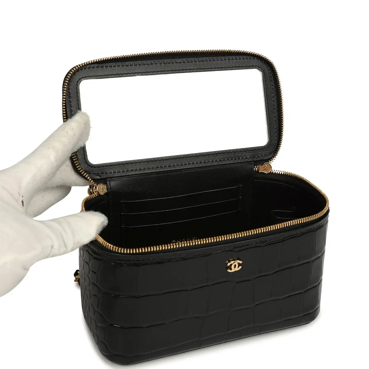 Chanel Chanel Small Top Handle Vanity Case Black Croc Embossed Calfskin Gold Hardware | Thumbnail 8 Chanel Chanel Small Top Handle Vanity Case Black Croc Embossed Calfskin Gold Hardware | Thumbnail 8