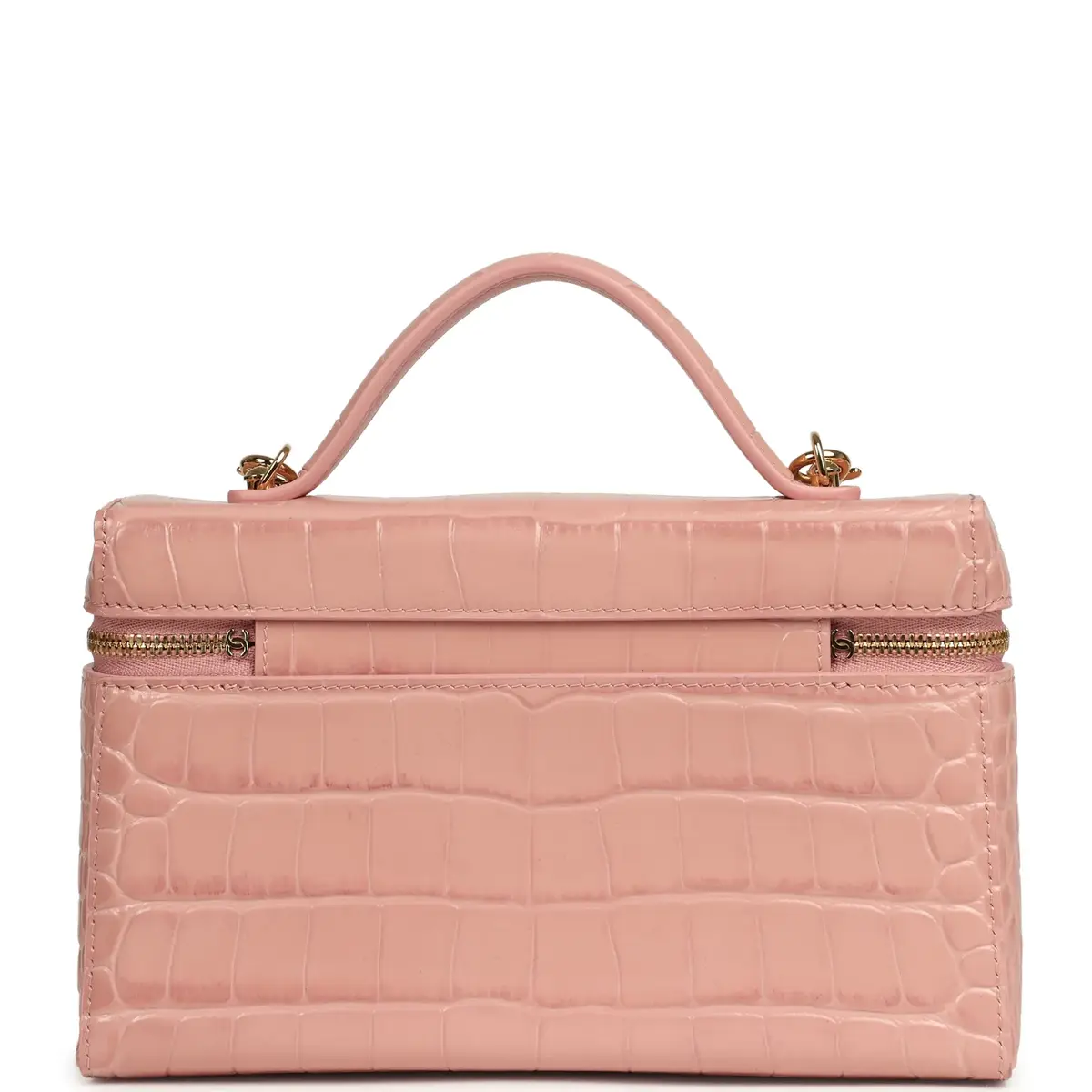 Chanel Chanel Top Handle Long Vanity Case with Chain Pink Croc Embossed Calfskin Gold Hardware | Thumbnail 4 Chanel Chanel Top Handle Long Vanity Case with Chain Pink Croc Embossed Calfskin Gold Hardware | Thumbnail 4
