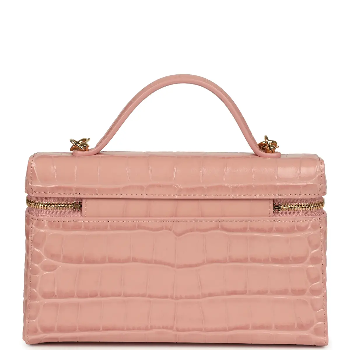 Chanel Chanel Top Handle Long Vanity Case with Chain Pink Croc Embossed Calfskin Gold Hardware | Thumbnail 4 Chanel Chanel Top Handle Long Vanity Case with Chain Pink Croc Embossed Calfskin Gold Hardware | Thumbnail 4