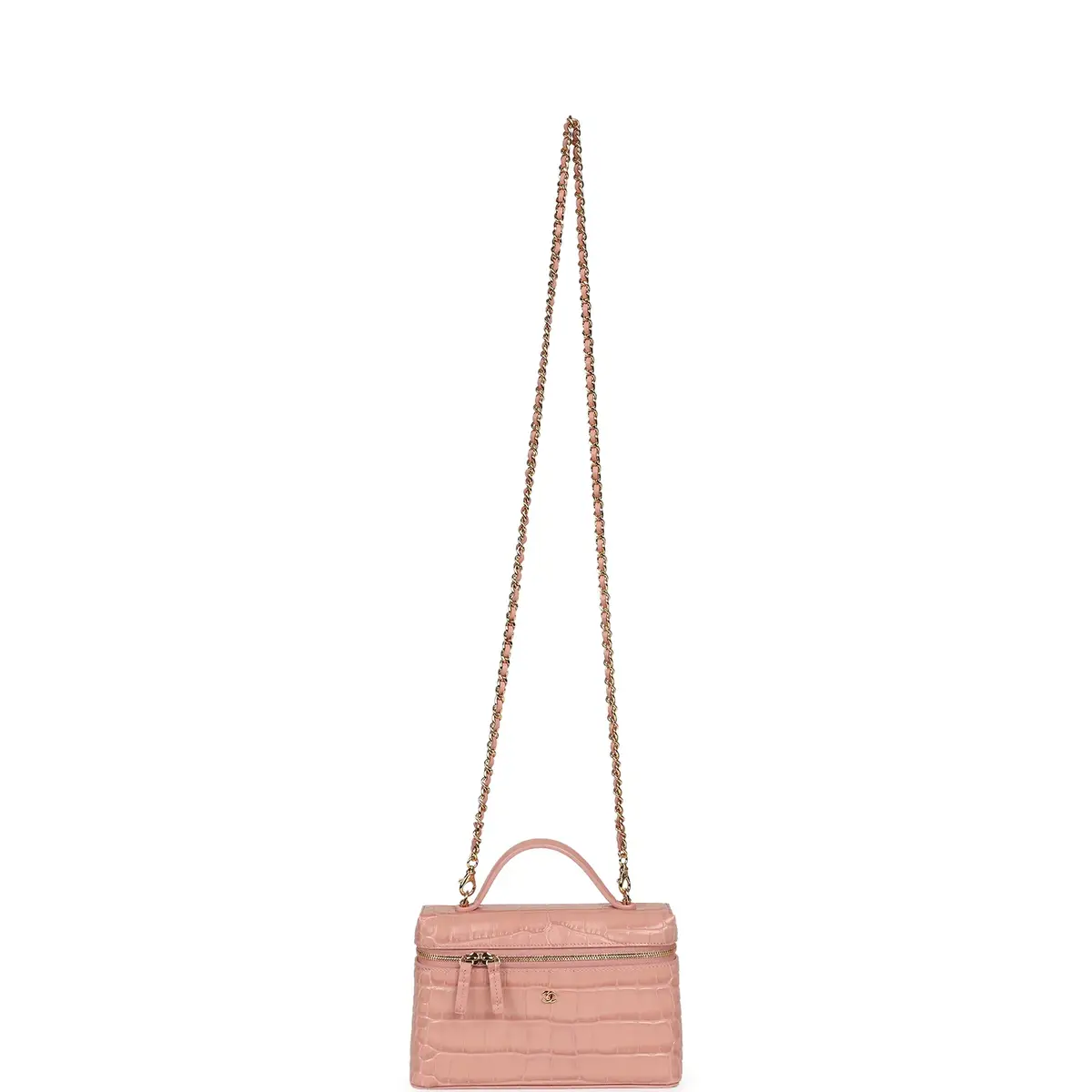 Chanel Chanel Top Handle Long Vanity Case with Chain Pink Croc Embossed Calfskin Gold Hardware | Thumbnail 7 Chanel Chanel Top Handle Long Vanity Case with Chain Pink Croc Embossed Calfskin Gold Hardware | Thumbnail 7