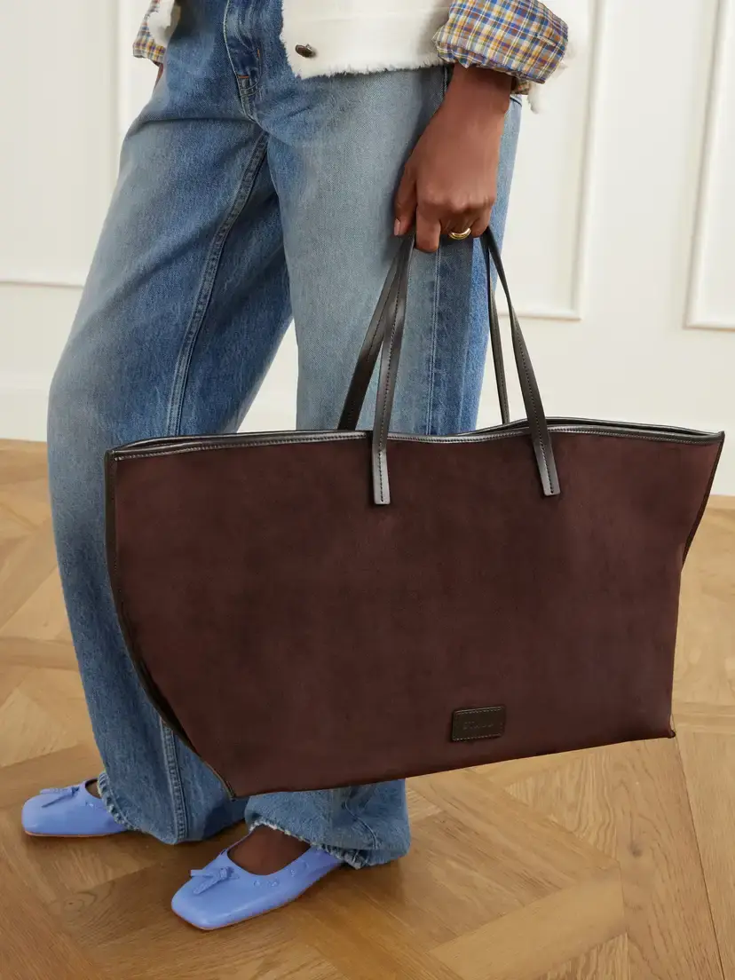 Staud Christos Large Leather-trimmed Suede Tote Bag | Thumbnail 2 Staud Christos Large Leather-trimmed Suede Tote Bag | Thumbnail 2