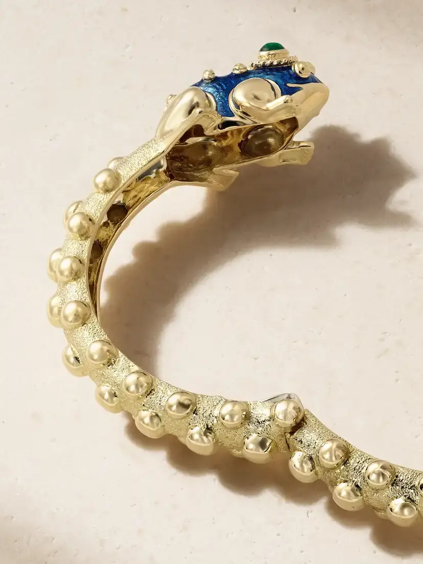 DAVID WEBB Baby Frog 18-karat Gold, Emerald And Enamel Bangle - Blue | Thumbnail 3